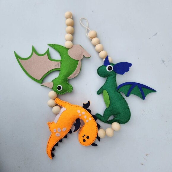 Handmade Dragons Dinosaurs Felt Garland Wall Decor Hangs Vertically Nursery Room - Picture 4 of 12